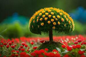 foto sfondo il cielo, fiori, il terra, il albero, il fiori, il erba,. ai-generato