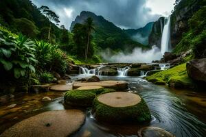 il cascata nel il giungla. ai-generato foto