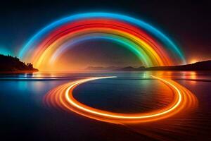 un' arcobaleno è mostrato nel il cielo con lungo esposizione. ai-generato foto