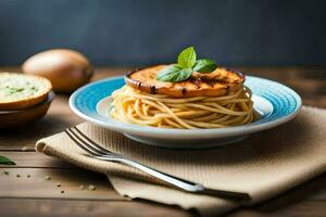 spaghetti con Polpette e basilico le foglie su un' piatto. ai-generato foto