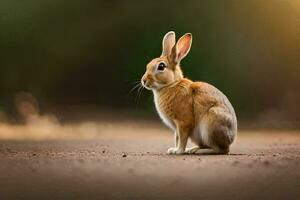 un' coniglio seduta su il terra nel il sole. ai-generato foto
