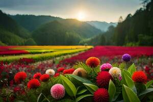 foto sfondo il cielo, fiori, montagne, fiori, il sole, fiori, fiori, il. ai-generato