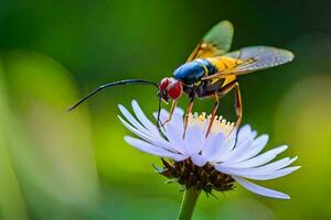 un' vespa è seduta su un' fiore. ai-generato foto