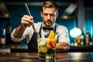 un' barista è preparazione un' cocktail. ai-generato foto