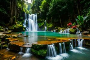 il cascata nel il giungla. ai-generato foto