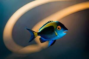 un' pesce con luminosa arancia occhi è nuoto nel il acqua. ai-generato foto