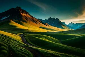 il strada per il montagne. ai-generato foto