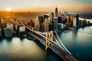 il Manhattan ponte è visto nel il sfondo a tramonto. ai-generato foto