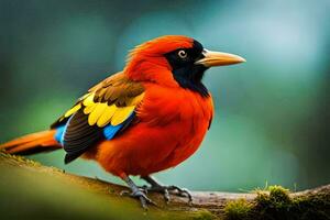 un' colorato uccello con nero e arancia piume. ai-generato foto