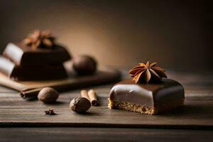 cioccolato dolci su un' di legno tavolo. ai-generato foto