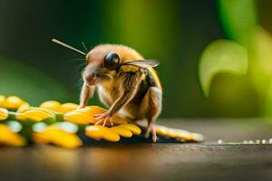 un' piccolo insetto è seduta su superiore di alcuni giallo fiori. ai-generato foto