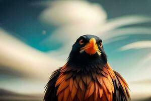un' uccello con arancia e nero piume. ai-generato foto