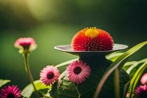 un' fiore è seduta su superiore di un' vaso. ai-generato foto