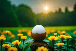 Pasqua uovo nel il campo. ai-generato foto