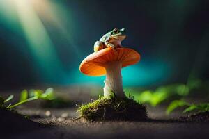foto sfondo il rana, il fungo, il foresta, il luce, il luce, il rana. ai-generato