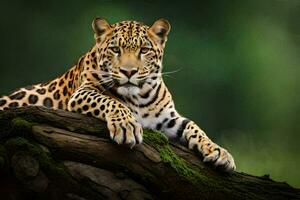 un' leopardo è riposo su un' albero ramo. ai-generato foto