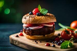 un' Hamburger con fresco verdure e pomodori. ai-generato foto