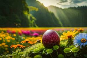 Pasqua uovo nel un' campo di fiori. ai-generato foto