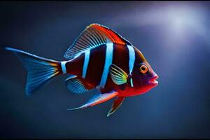 un' pesce con un' luminosa rosso e blu banda. ai-generato foto