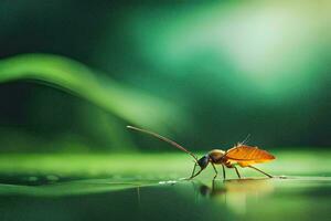 un' piccolo insetto è in piedi su il acqua. ai-generato foto