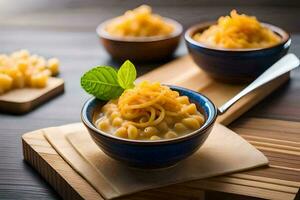 maccheroni e formaggio nel un' ciotola. ai-generato foto