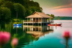 il Casa su il lago. ai-generato foto