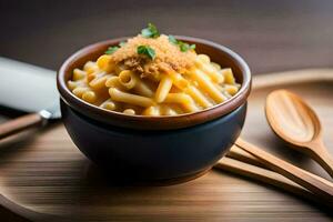 maccheroni e formaggio nel un' ciotola. ai-generato foto