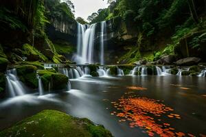 il cascata è circondato di arancia le foglie. ai-generato foto