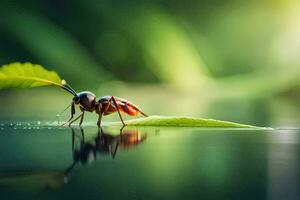 un' vespa su un' foglia nel acqua. ai-generato foto