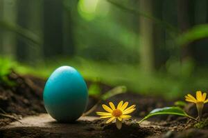 foto sfondo il foresta, molla, fiori, blu, uovo, molla, Pasqua, facile. ai-generato