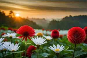 foto sfondo il cielo, fiori, il sole, fiori, il campo, il fiori, il. ai-generato