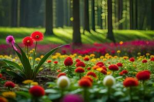 colorato fiori nel il foresta. ai-generato foto