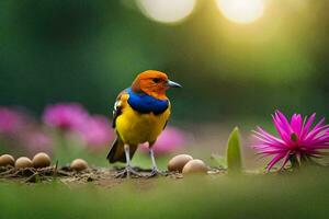 foto sfondo il uccello, fiori, fiori, uccello, uccello, uccello, uccello, uccello,. ai-generato