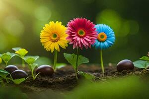 colorato fiori nel il sporco. ai-generato foto