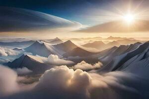 un' bellissimo Visualizza di montagne e nuvole. ai-generato foto