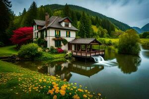 il Casa nel il foresta. ai-generato foto