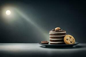 un' cioccolato torta e biscotti su un' piatto. ai-generato foto