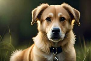 un' d'oro cane da riporto è seduta nel il erba. ai-generato foto