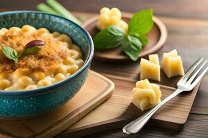 maccheroni e formaggio nel un' ciotola. ai-generato foto