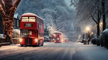 Londra strada con rosso autobus nel piovoso giorno schizzo illustrazione foto
