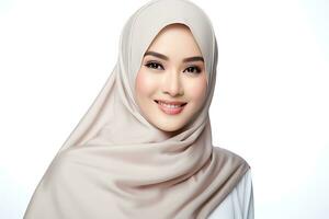 hijab donna con bellissimo viso e pulito pelle, asiatico bellezza ai generato foto