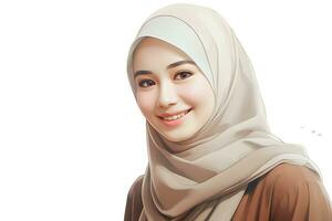 hijab donna con Sorridi viso isolato su bianca sfondo ai generato foto