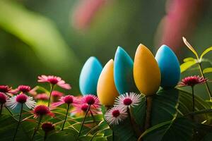 colorato fiori e le foglie nel il giardino. ai-generato foto