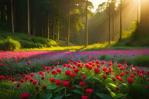 foto sfondo il sole, fiori, il foresta, il sole, il foresta, il sole,. ai-generato