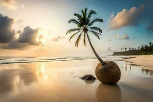 il Noce di cocco albero su il spiaggia. ai-generato foto