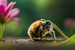 un' topo con un' fiore su suo testa. ai-generato foto