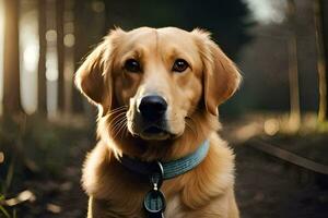 un' d'oro cane da riporto è in piedi nel il boschi. ai-generato foto