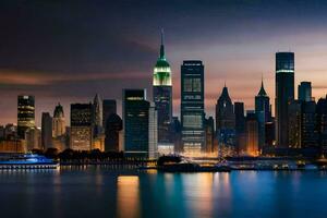 il Manhattan orizzonte a notte. ai-generato foto