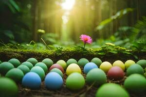 colorato uova nel il foresta. ai-generato foto