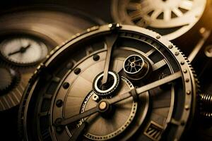 vicino su di un' orologio con un' oro viso. ai-generato foto